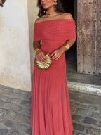 Brown One Shoulder Mesh Maxi Dress