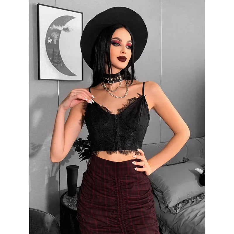 Gothic Punk Sexy Fairy Grunge Vneck Dark Lace Crop Top