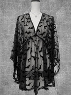 Grunge Aesthetic See Through Black Goth Lace EGirls Chiffon Graphic Bat Night Club Dress