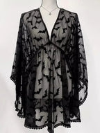Grunge Aesthetic See Through Black Goth Lace EGirls Chiffon Graphic Bat Night Club Dress