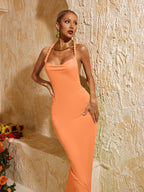 Backless Ruched Maxi Dress In Orange
