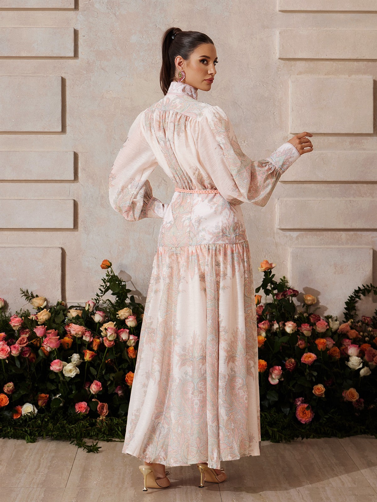 High Neck Button Up Floral Maxi Dress
