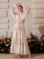 High Neck Button Up Floral Maxi Dress