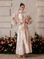 High Neck Button Up Floral Maxi Dress