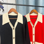 Chic Knitted Turn-down Collar Red Black Party Dress