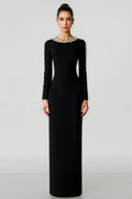 Eiratk Black Openwork Beaded Maxi Dress