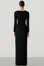 Eiratk Black Openwork Beaded Maxi Dress