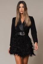 Teresa V-Neck Beaded Feather Patchwork Mini Dress