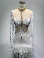 OPERA Sequins & Feathers Mini Dress