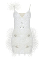 LENORE Sequins & Feathers Mini Dress