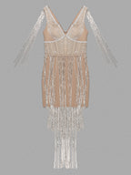 AYOKA Rhinestones Tassel Dress