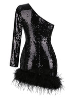 GERLA Sequins & Feathers Mini Dress
