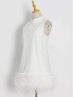PIUME Mini Dress w Feathers in White