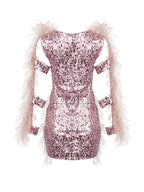 BALERY Feathers & Sequin Mini Dress