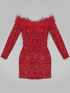 RETA Feathers & Sequins Mini Dress