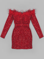 RETA Feathers & Sequins Mini Dress