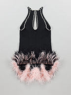FERENE Feathers & Pearls Mini Dress