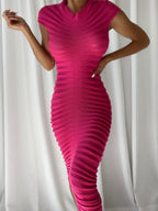 JAE SS Sheer Midi Dress in Fuchsia