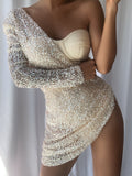 ETAME Sequins Mini Dress in Beige