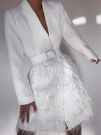 FIFTH AVE Feathers Dress in White