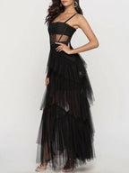 MADAME Strap High WaistTulle Maxi Dress
