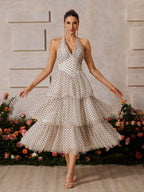 Halterneck Dot Tiered Midi Dress