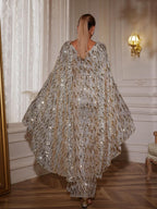 Draped Sleeve Sequin Maxi Dress
