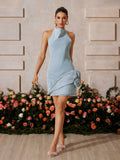 Backless Flower Denim Mini Dress