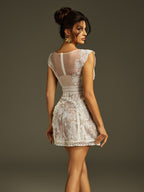 Embroidered Mesh Mini Dress