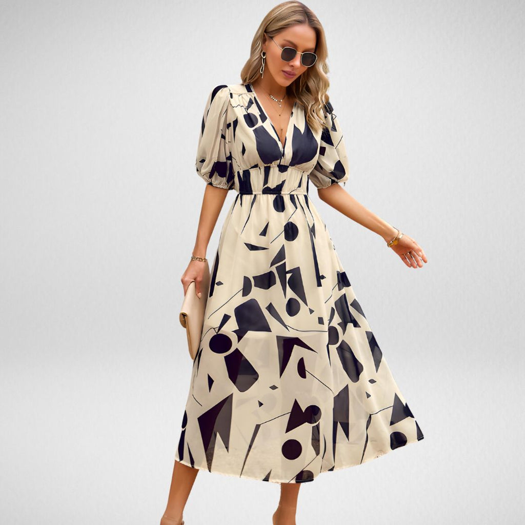 Sabrina Chic Charming V Neck Dress Designer Edit