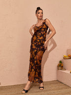 Zuri Ruffle Floral Printed Maxi Dress