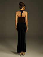 Halterneck Draped Maxi Dress In Black