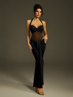 Halterneck Draped Maxi Dress In Black