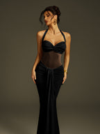 Halterneck Draped Maxi Dress In Black