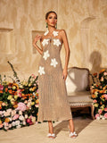 Halterneck Cutout Flower Midi Dress