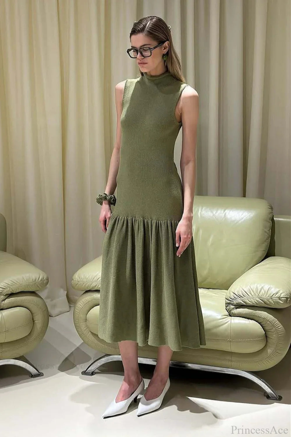 A Line Knit Fitted Maxi Dress