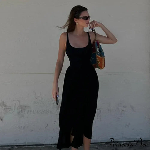 A Line Sleeveless O Neck Summer Casual Party Beach Club Midi Dress