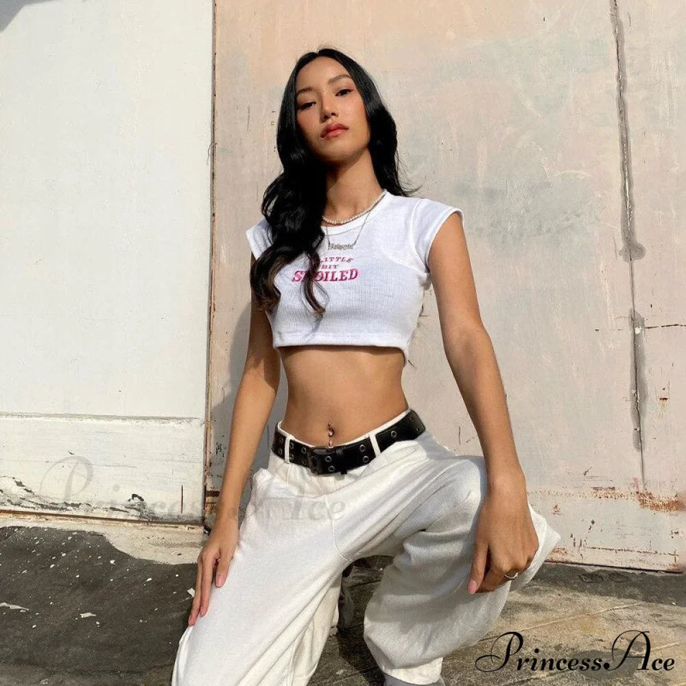 A Little Bit Spoiled Graceful White Graphic Crop Top
