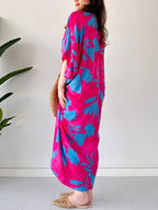 Fashion Printed Bat Sleeve V-Neck Dress