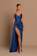 Elegant Slim Deep V Corset Satin Slit Formal Dress