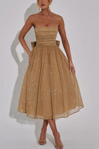 Kaylee Elevated Off Shoulder Backless Maxi Dress with Bow Chic Silhouette Collection