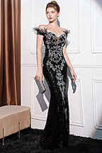 Elegant OffShoulder Slim Maxi Sequin Dress