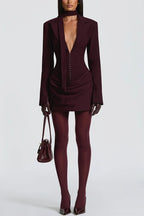 Solid Color Slim-fit V-neck Elegant Draped Formal Mini Dress