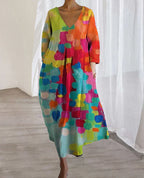 Ursula Statement Colorful Printed V Neck Dress Boutique Collection