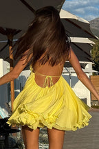 Solid Loose Flowy High Waist V Neck Cami Mini Dress