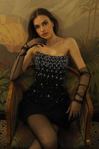 Rhinestone Strapless Bandage Ruched Party Dress