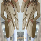 Fashion Solid Color Lapel Slim Long Windbreaker Jacket