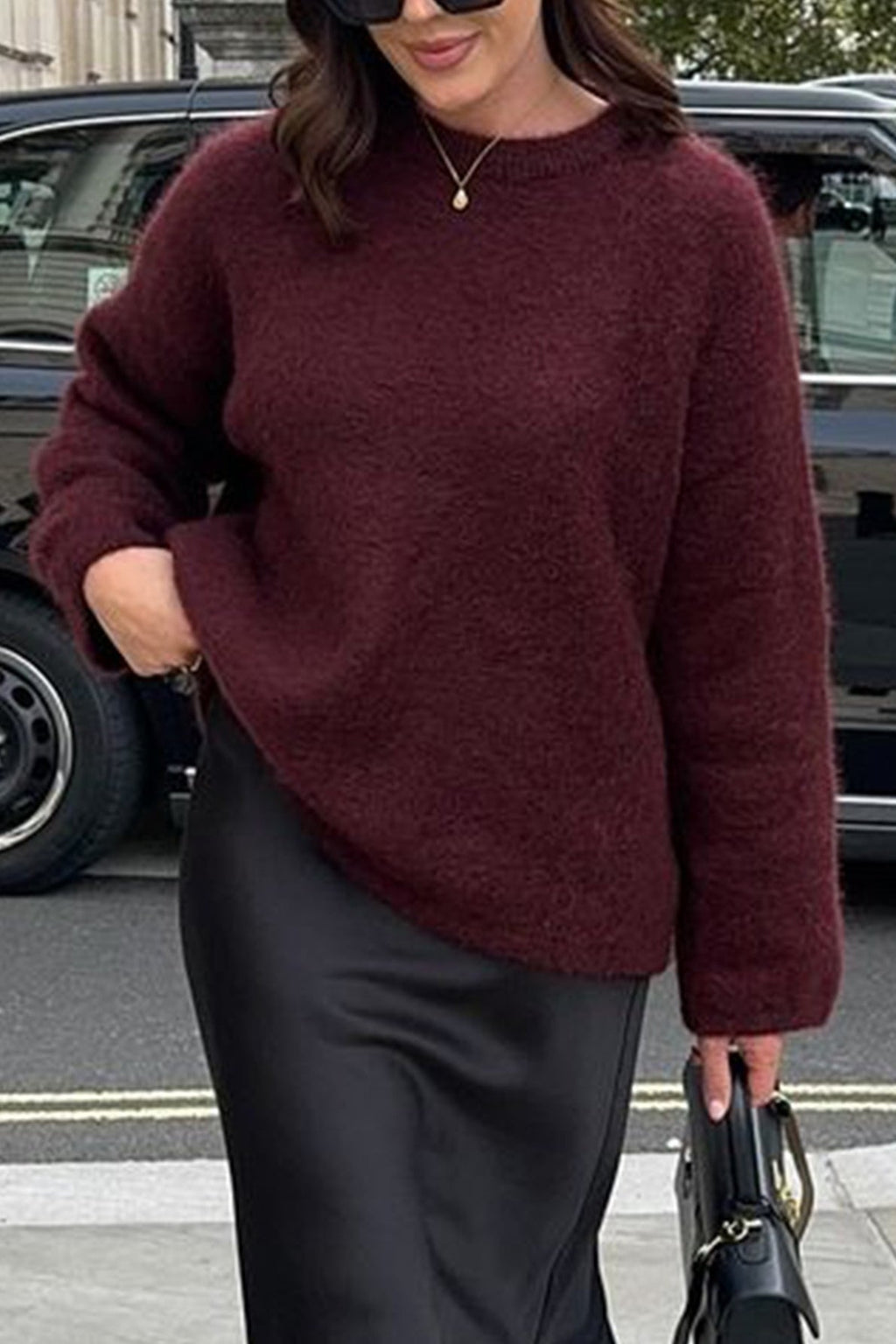 Plain Ribbed Long Sleeve Sweater