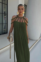 Halter Off Shoulder Tie Loose Boho Dress
