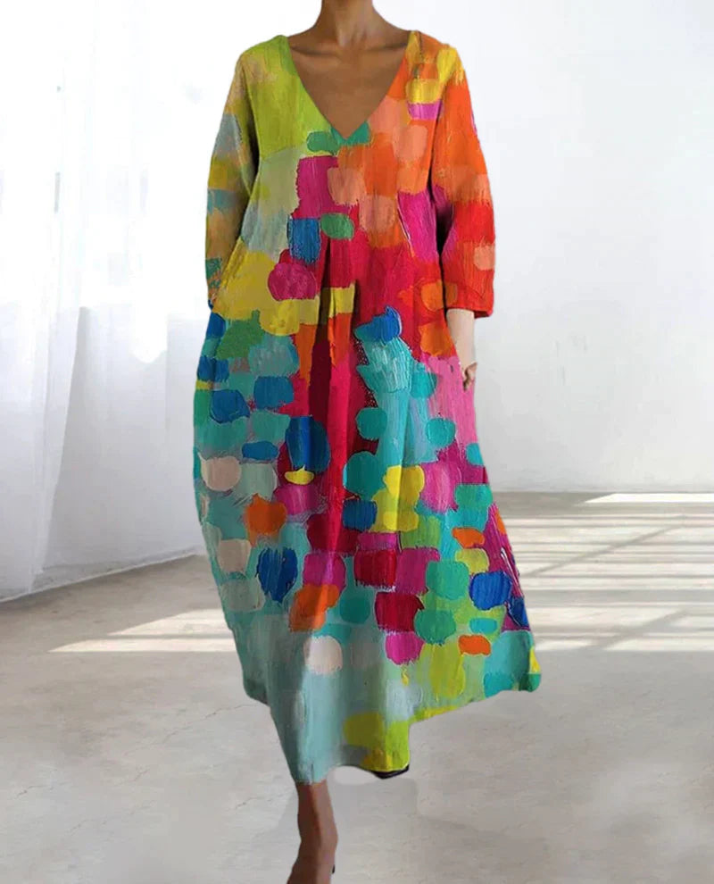 Ursula Statement Colorful Printed V Neck Dress Boutique Collection